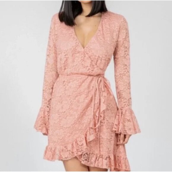 Free People We Are HAH Wrap Star Dress Sz XS Womens Pink Lace Wrap Around Tie Dr - Picture 1 of 11